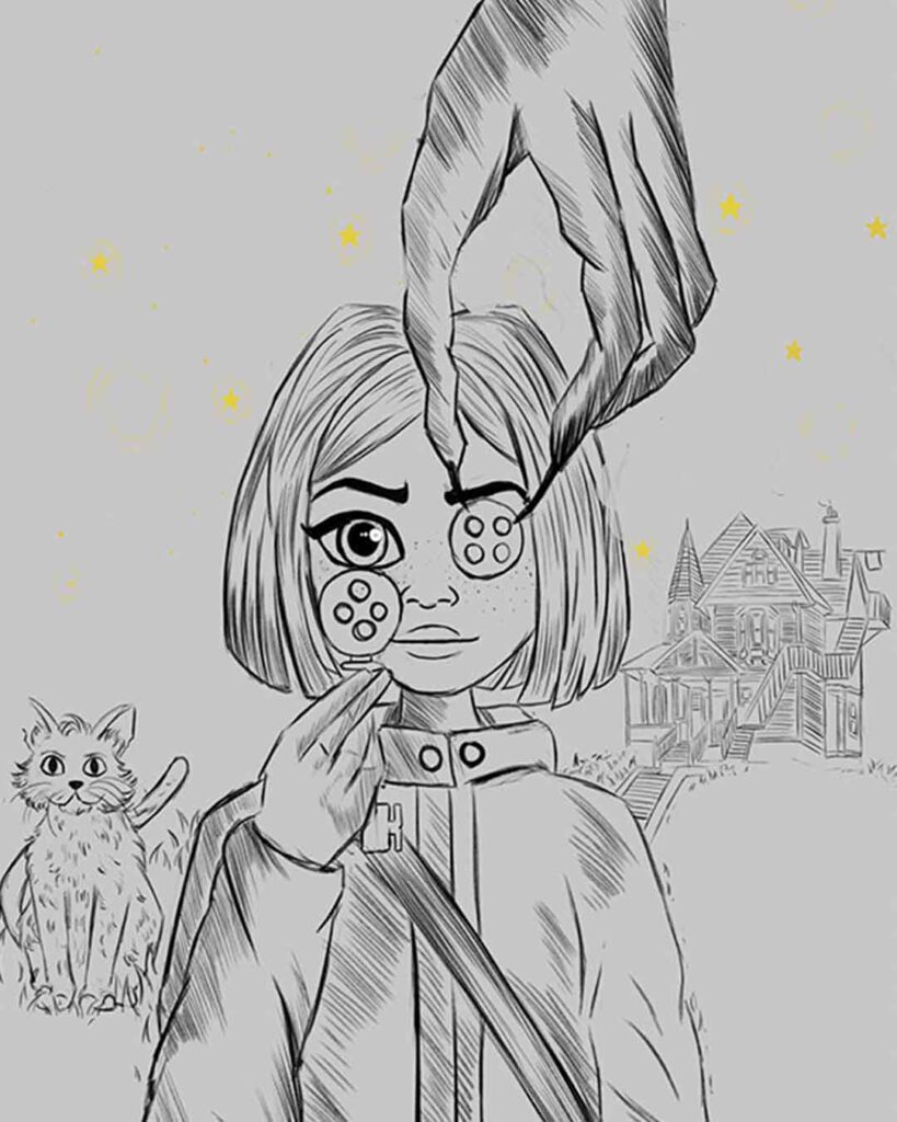 Coraline Book Cover Sketch / Esboço capa de livro / Desenho / Ilustração