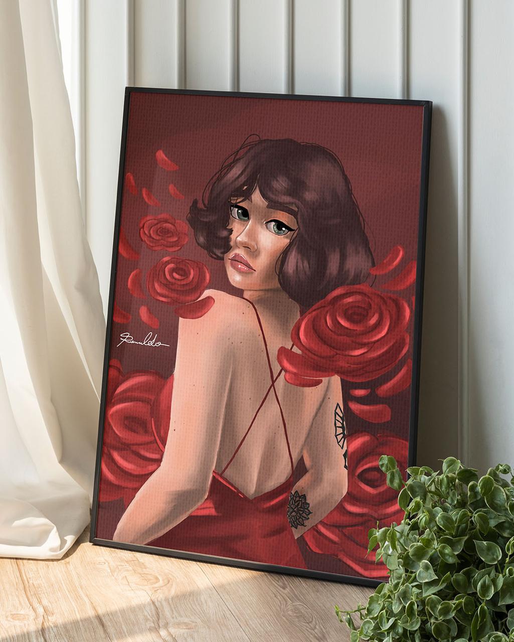 Woman in the red dress illustration / Portrait / Retrato / Ilustração