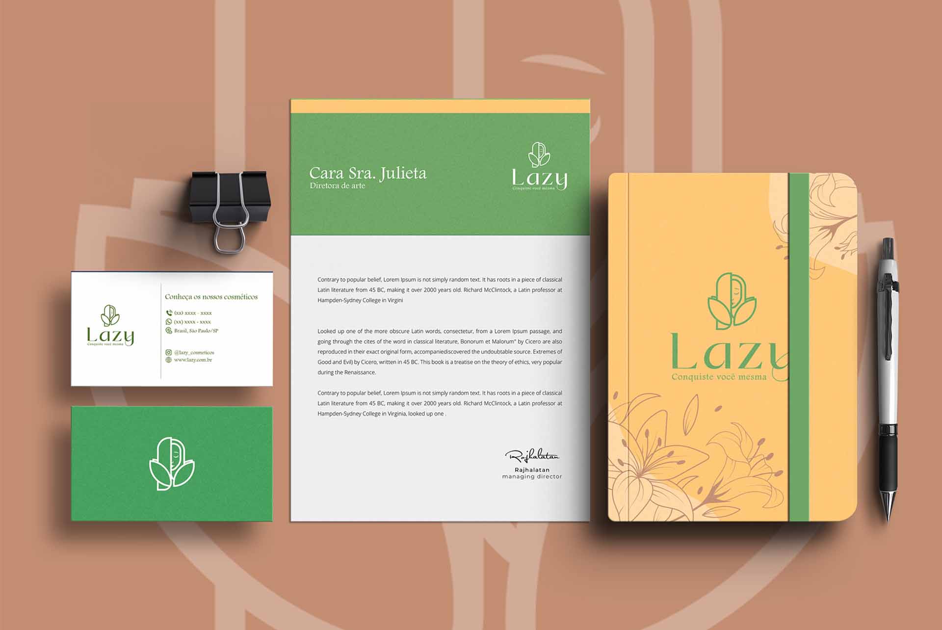 Lazy identidade visual visual identidy aplicação papelaria logotipo