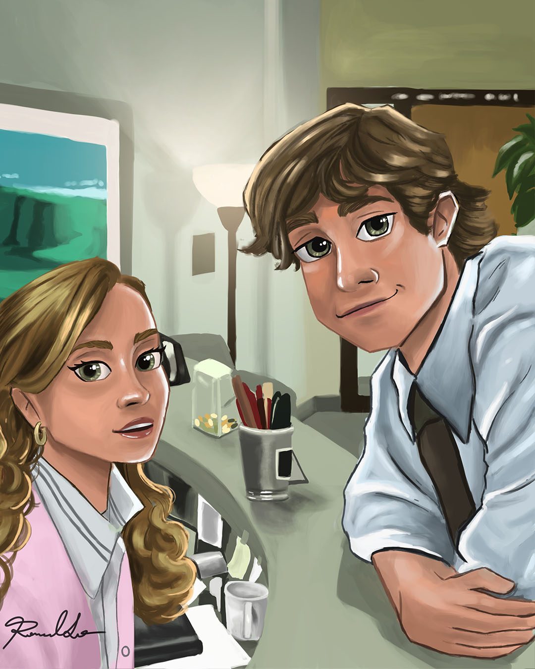 the office jim e pam illustration ilustração